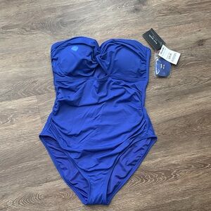 NWT Adorable Classy Scrunched Kate Spade Blue Women's One Piece Swimwear